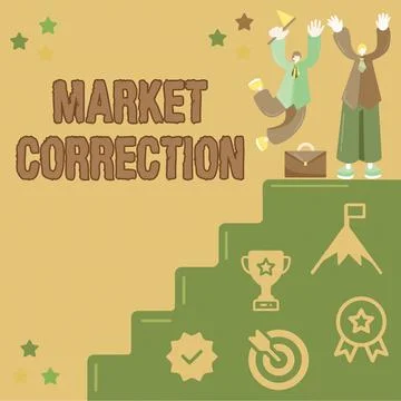 Conceptual caption Market CorrectionWhen prices fall 10 percent from the 52 week Stock Illustration