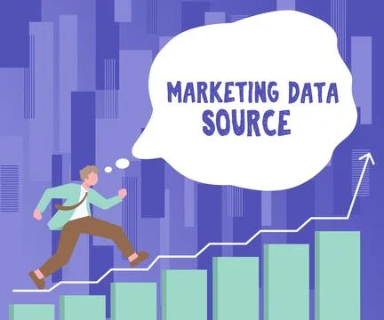 Conceptual caption Marketing Data Source. Business overview connection set up to Illustrazione stock