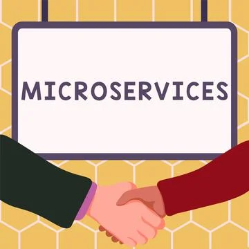 Conceptual caption Microservices. Business overview Software development Stock Illustration