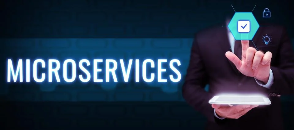 Conceptual caption Microservices. Word for Software development technique Stock Photos