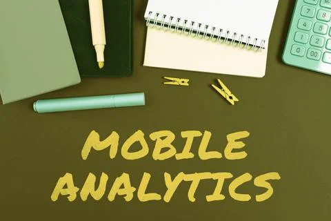 Conceptual caption Mobile Analytics. Business idea studies the behavior of Stock Photos