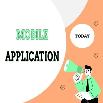Conceptual caption Mobile Application. Business overview application software Stockillustratie
