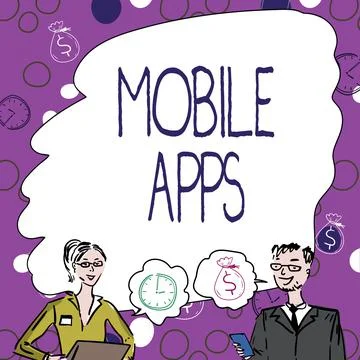 Conceptual caption Mobile Apps. Business idea small programs are made to work on Stock Illustration