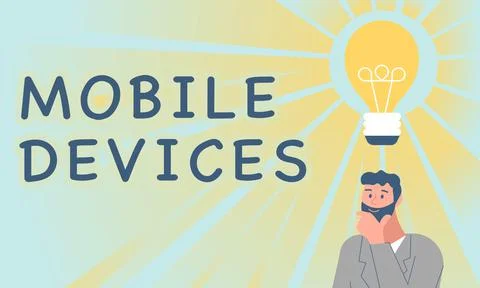 Conceptual caption Mobile Devices. Internet Concept A portable computing device Stock Illustration
