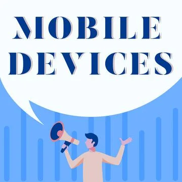 Conceptual caption Mobile Devices. Word for A portable computing device like Stock Illustration