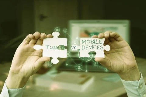 Conceptual caption Mobile Devices. Word for A portable computing device like 写真素材