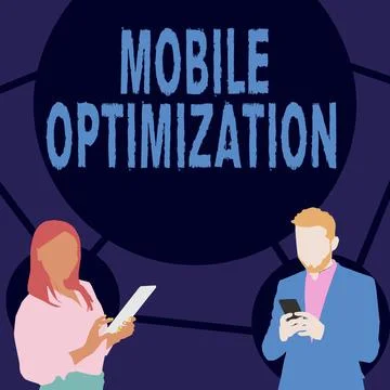 Conceptual caption Mobile Optimization. Word Written on Site Content Reformatted Illustrazione stock