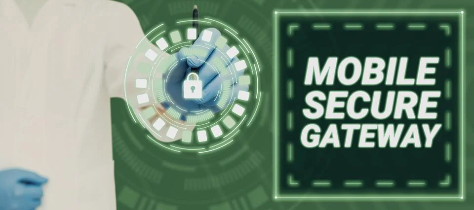 Conceptual caption Mobile Secure Gateway. Business concept Securing devices from Stock Photos