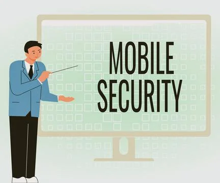 Conceptual caption Mobile Security. Internet Concept Protection of mobile phone Stock Illustration