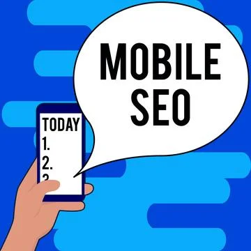 Conceptual caption Mobile Seo. Conceptual photo process of optimizing a website Illustrazione stock