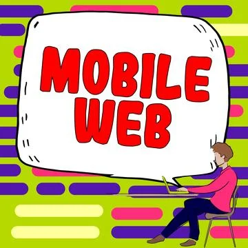 Conceptual caption Mobile Web. Word Written on browser-based internet services 스톡 일러스트