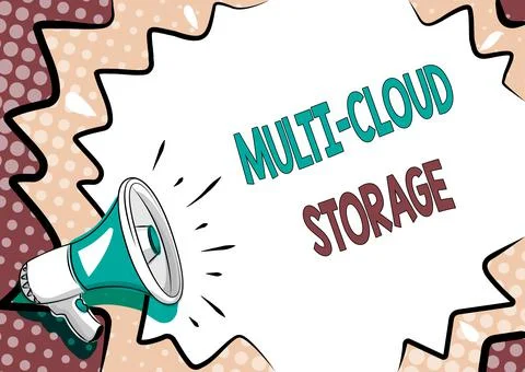 Conceptual caption Multi Cloud Storage. Business approach use of multiple cloud Illustrazione stock