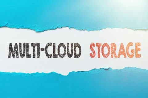 Conceptual caption Multi Cloud Storage. Business approach use of multiple cloud Foto stock