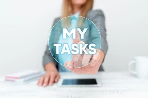 Conceptual caption My Tasks. Business approach assigned piece of work often to 库存照片