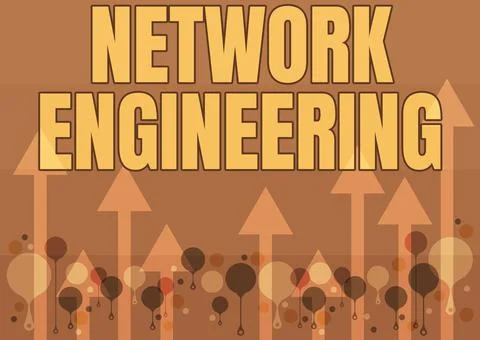 Conceptual caption Network Engineering. Word for field concerned with Stock Illustration