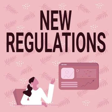 Conceptual caption New Regulations. Internet Concept Regulation controlling the Illustrazione stock
