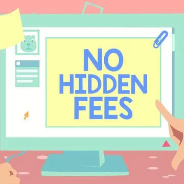 Conceptual caption No Hidden Fees. Word Written on without or zero bank charge Stock Illustration
