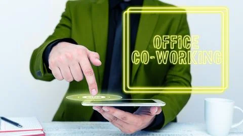 Conceptual caption Office Co Working. Internet Concept Business services Stock Photos