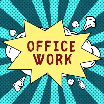 Conceptual caption Office Work. Word Written on any clerical or administrative Illustrazione stock