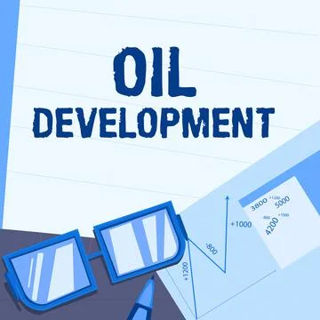 Conceptual caption Oil Development. Business concept act or process of exploring Stock Illustration
