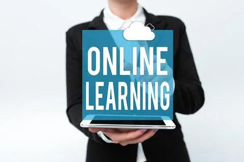 Conceptual caption Online Learning. Business showcase Larning with the Fotos de archivo