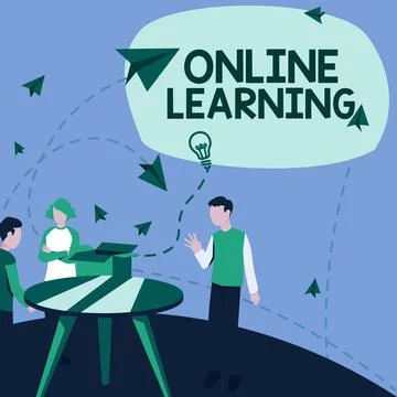 Conceptual caption Online Learning. Word Written on educational tool based on 스톡 일러스트