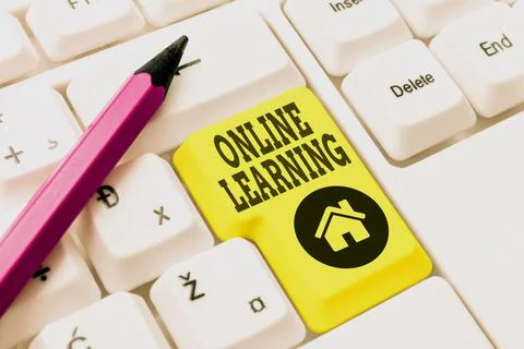 Conceptual caption Online Learning. Word for educational tool based on and Stock Photos