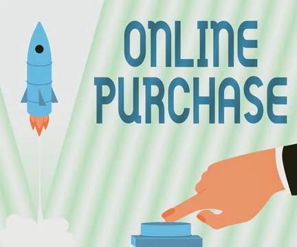 Conceptual caption Online Purchase. Internet Concept consumers directly buy Stock Illustration
