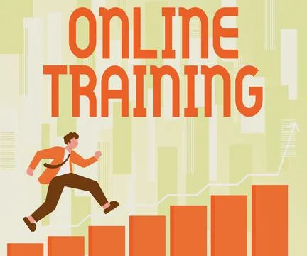 Conceptual caption Online Training. Word for Take the education program from the Illustrazione stock