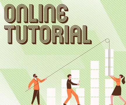 Conceptual caption Online Tutorial. Business concept process of tutoring in an Illustrazione stock