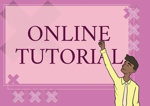 Conceptual caption Online Tutorial. Business showcase process of tutoring in an Stock Illustration