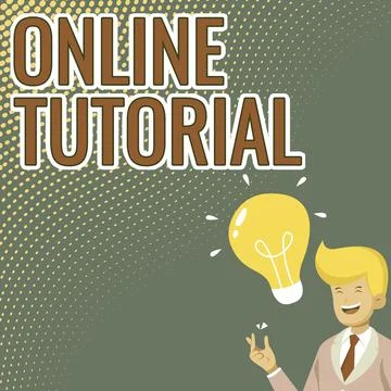 Conceptual caption Online Tutorial. Business approach process of tutoring in an Stock Illustration