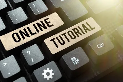 Conceptual caption Online Tutorial. Business concept process of tutoring in an Foto stock
