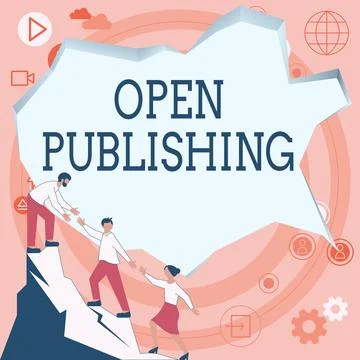 Conceptual caption Open Publishing. Word for online access to many public domain Stock Illustration