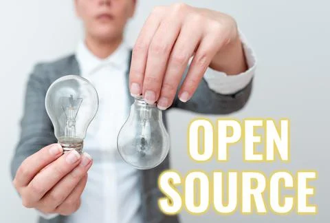 Conceptual caption Open Source. Business idea contains the source code that can Stock Photos