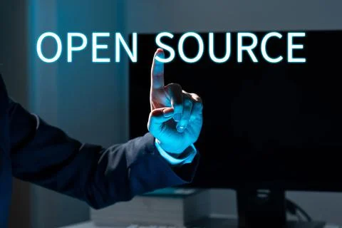 Conceptual caption Open Source. Conceptual photo contains the source code that 스톡 사진