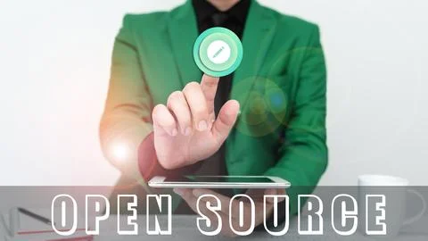 Conceptual caption Open Source. Conceptual photo denoting software which 库存照片