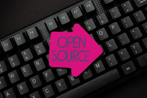 Conceptual caption Open Source. Internet Concept contains the source code that Stock Photos