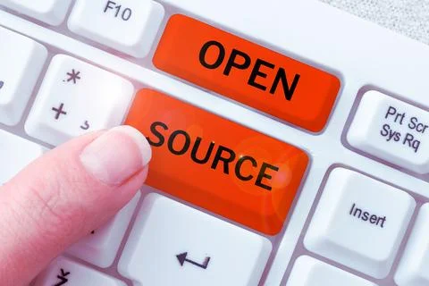 Conceptual caption Open Source. Word Written on denoting software which original Foto stock