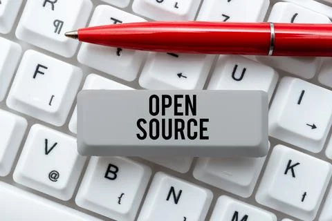 Conceptual caption Open Source. Word for denoting software which original source Stockfoto's