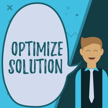 Conceptual caption Optimize Solution. Business showcase process of finding the Illustrazione stock