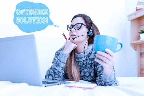 Conceptual caption Optimize Solution. Conceptual photo process of finding the Stock Photos