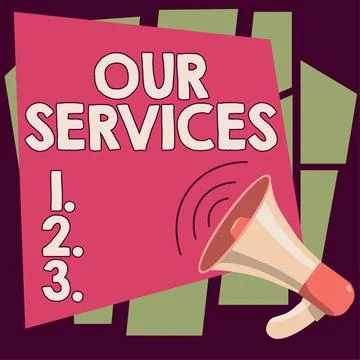 Conceptual caption Our Services. Concept meaning The occupation or function of 库存插图
