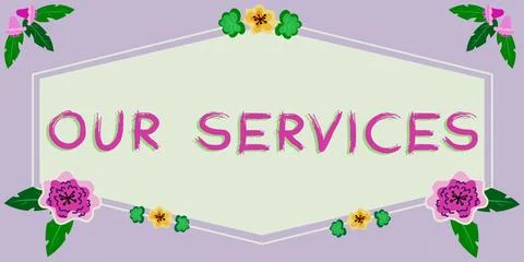 Conceptual caption Our Services. Word for The occupation or function of serving Stock Illustration