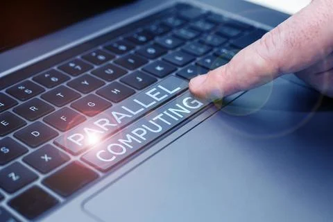 Conceptual caption Parallel Computing. Concept meaning simultaneous calculation 库存照片