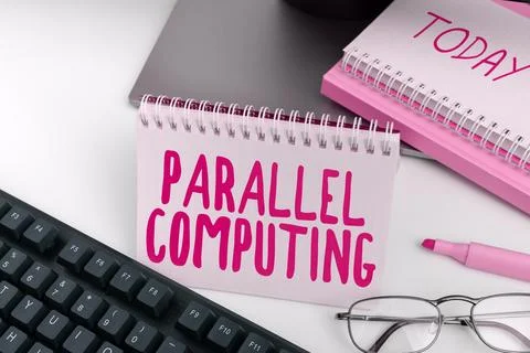 Conceptual caption Parallel Computing. Conceptual photo simultaneous calculation Stockfoto's