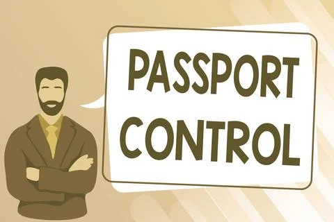 Conceptual caption Passport Control. Word for the area in an airport where Stock Illustration