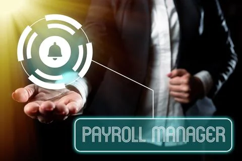 Conceptual caption Payroll Manager. Internet Concept Maintains payroll Stock Photos