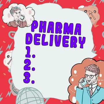 Conceptual caption Pharma Delivery. Business showcase getting your prescriptions Stock Illustration