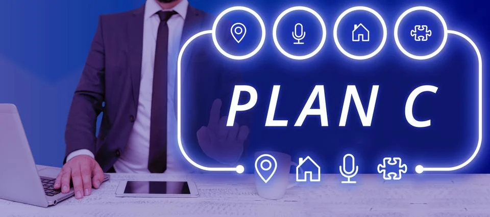 Conceptual caption Plan C. Word Written on ones last Backup strategy detailed Foto stock